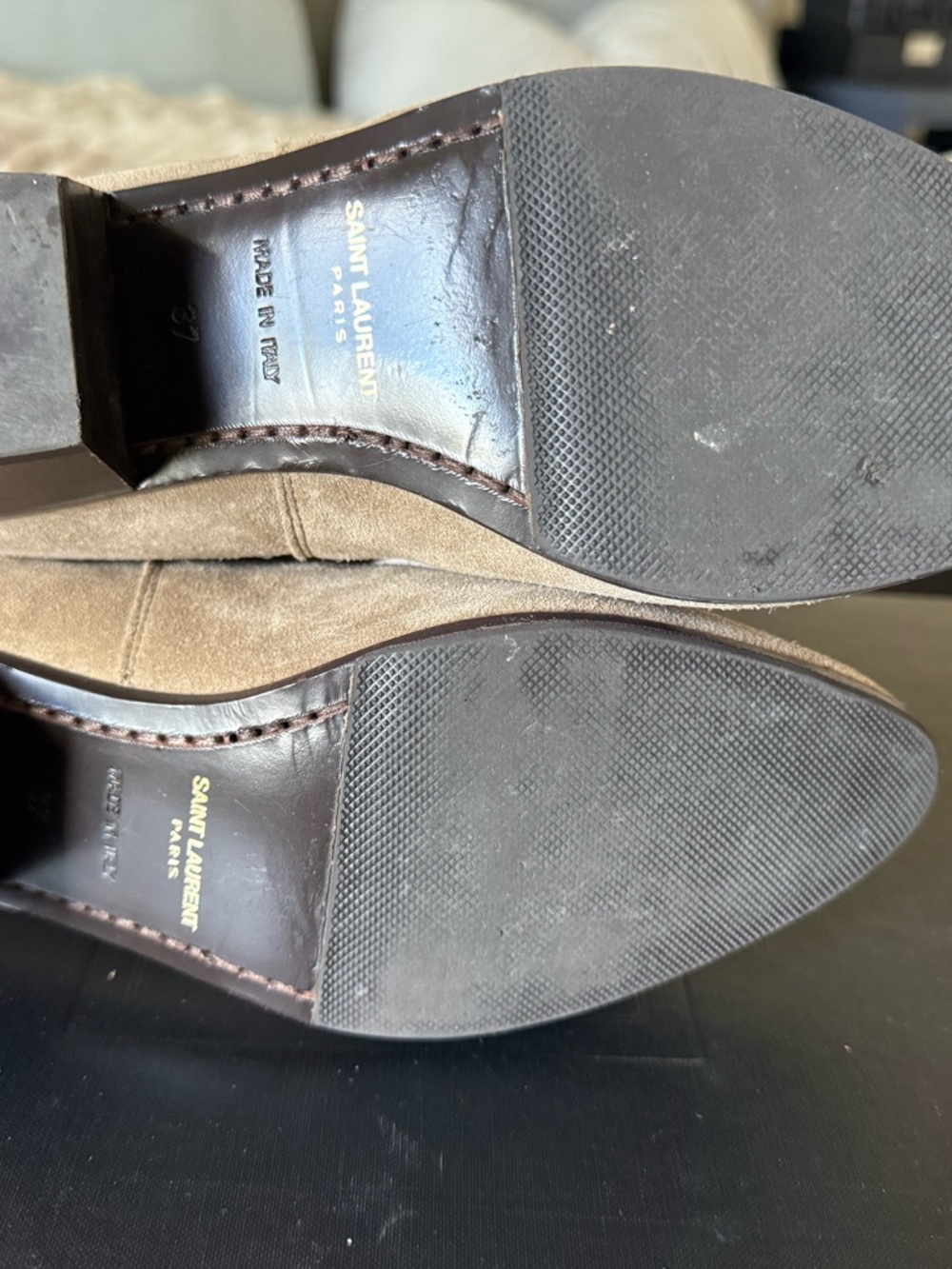 Saint Laurent Taupe Suede Ankle Boots with Buckle Strap - Picture 8 of 15
